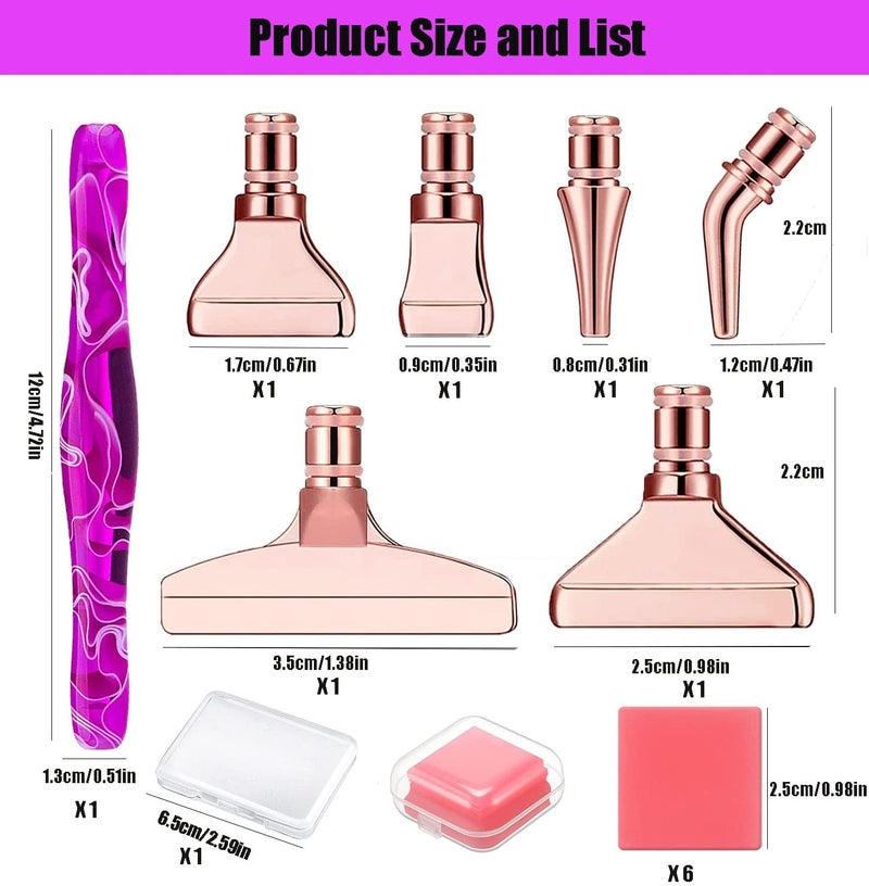 Heyseri 14PCS Diamond Painting Pen Accessories Tools Set Ergonomic Diamond Art Pen Exquisite Stainless Steel Metal Pen Tips and 6 Painting Glue Clay,Comfort Grip and Faster Drilling for DIY Craft - Image 2